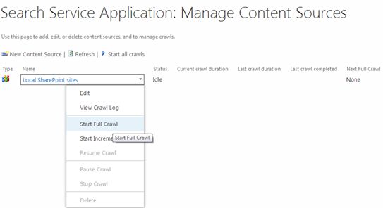 Start Full Crawl option